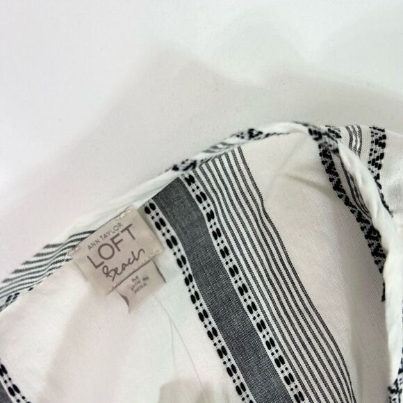 Ann Taylor Loft Cover Up Womens Medium Black White Fringe Drawstrings Tunic NEW - Picture 2 of 9